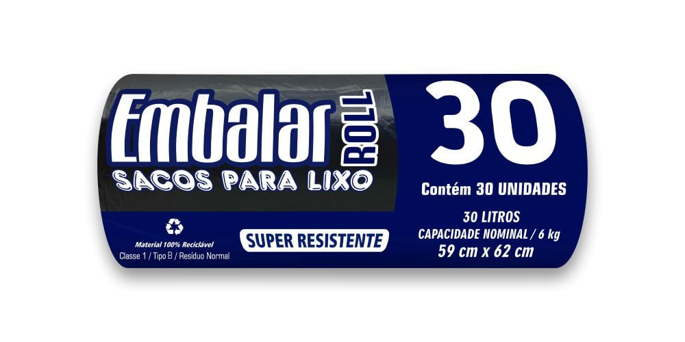 Sacos para Lixo Roll Preto Embalar 30L com 30 unidades