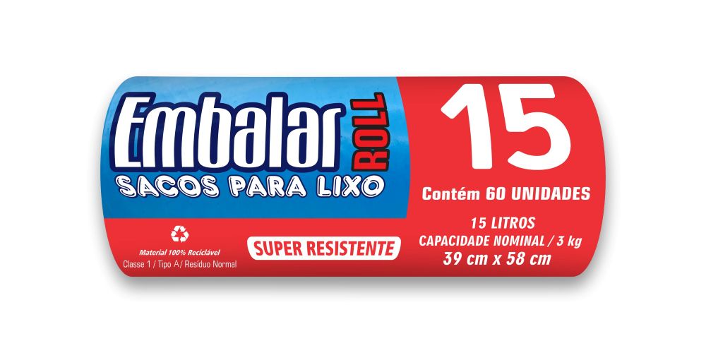 Sacos para Lixo Roll Azul Embalar 15L com 60 unidades