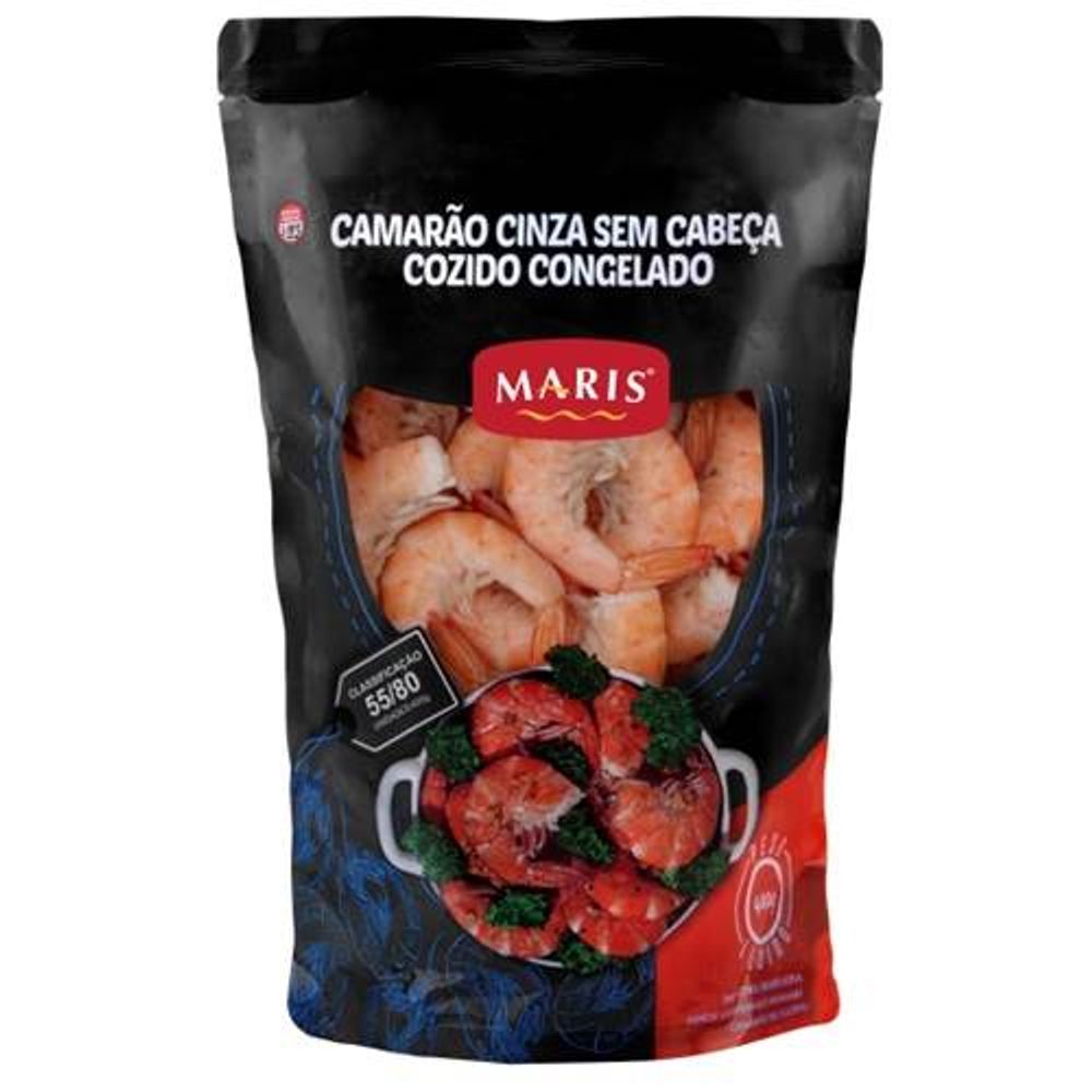 Camarão Cinza Sem Cabeça Cozido Congelado Maris 55/80 400g