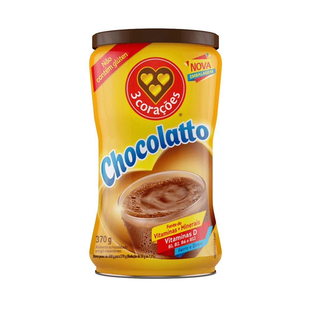 Achocolatado Pó 3 Corações Chocolatto Lata 370g