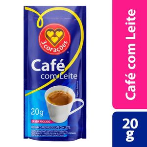 Café com Leite Solúvel 3 Corações Sachê 20g