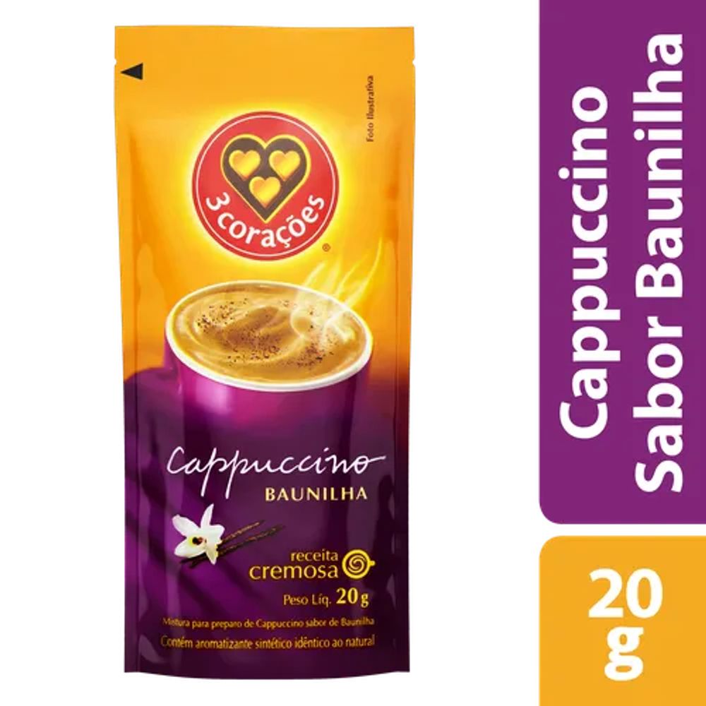 Cappuccino Solúvel Baunilha 3 Corações Sachê 20g