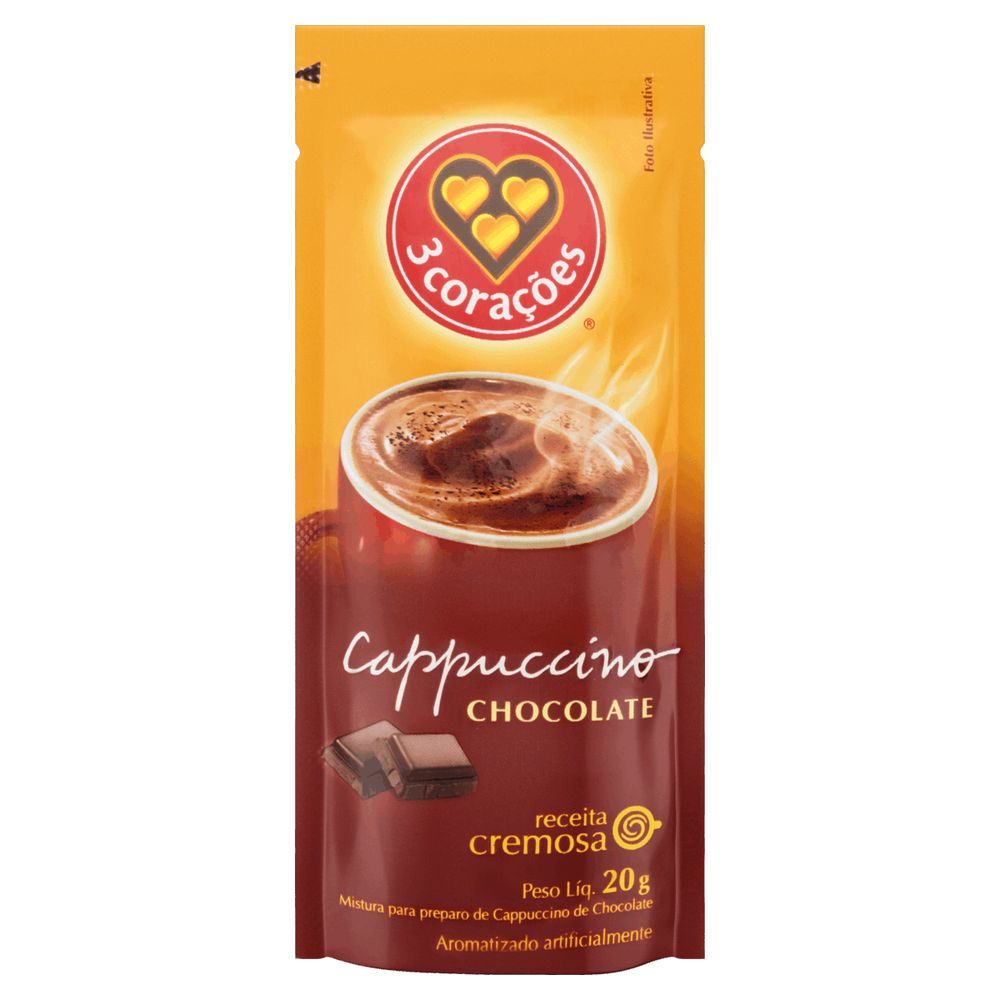 Cappuccino Solúvel Chocolate 3 Corações Sachê 20g