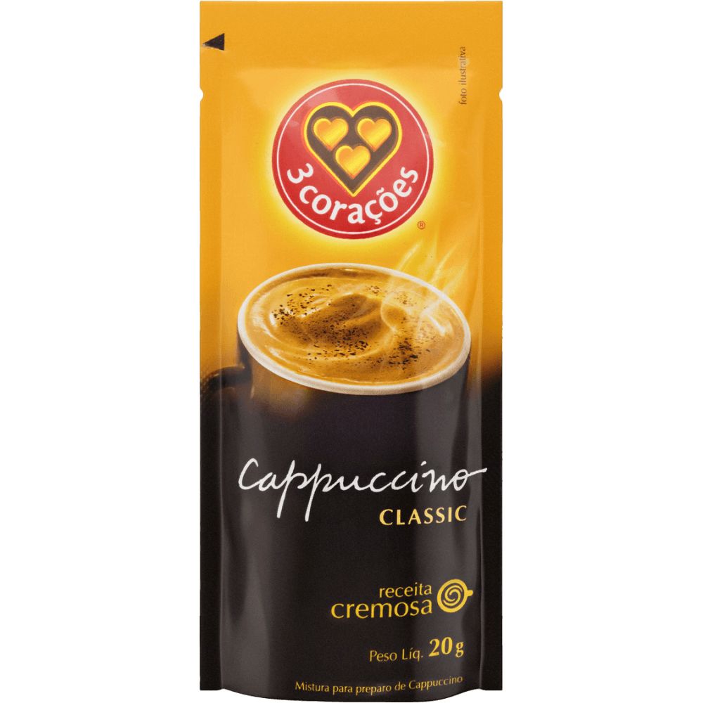 Cappuccino Solúvel Classic 3 Corações Sachê 20g