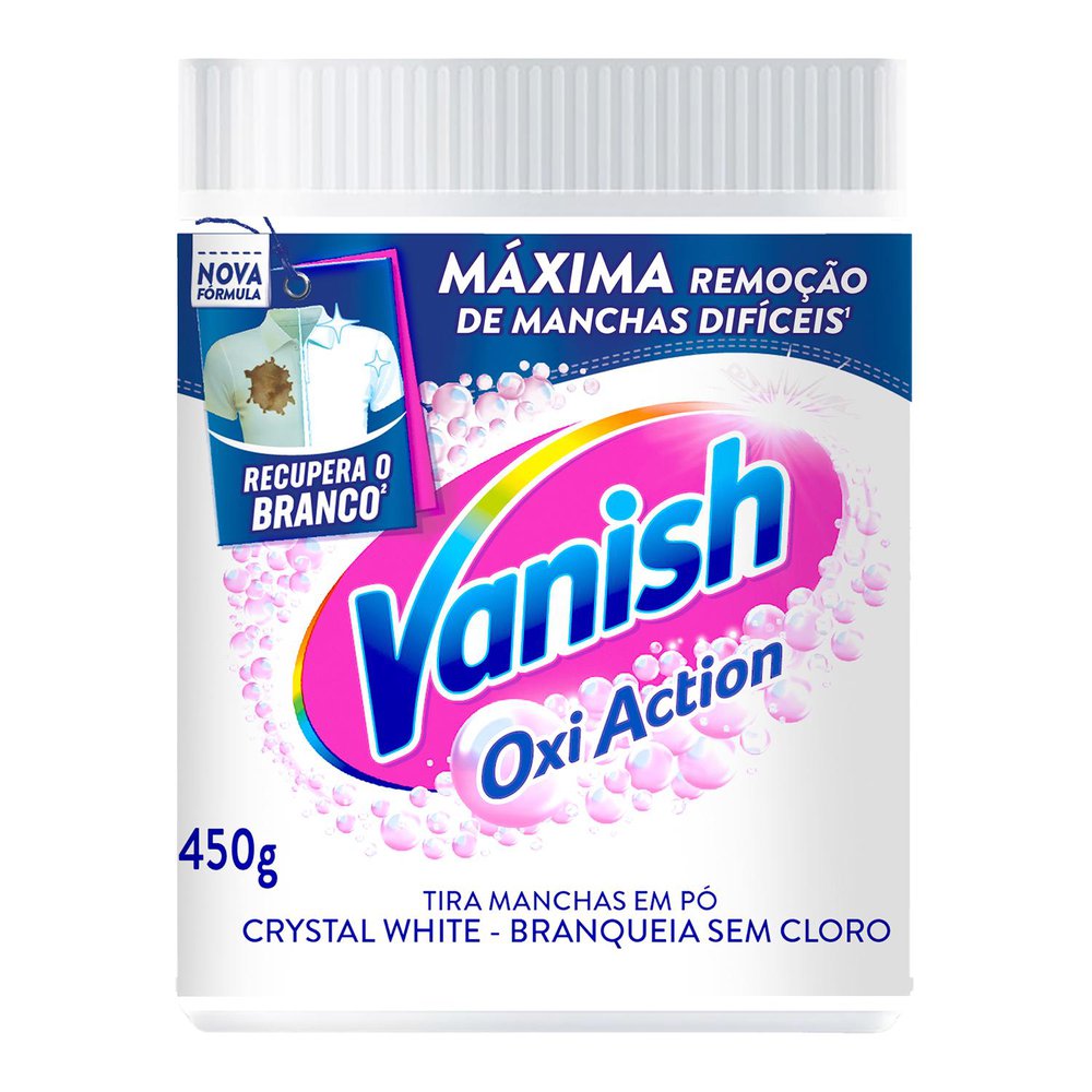 Tira-Manchas Pó Roupas Brancas Vanish Oxi Action Crystal White Pote 450g