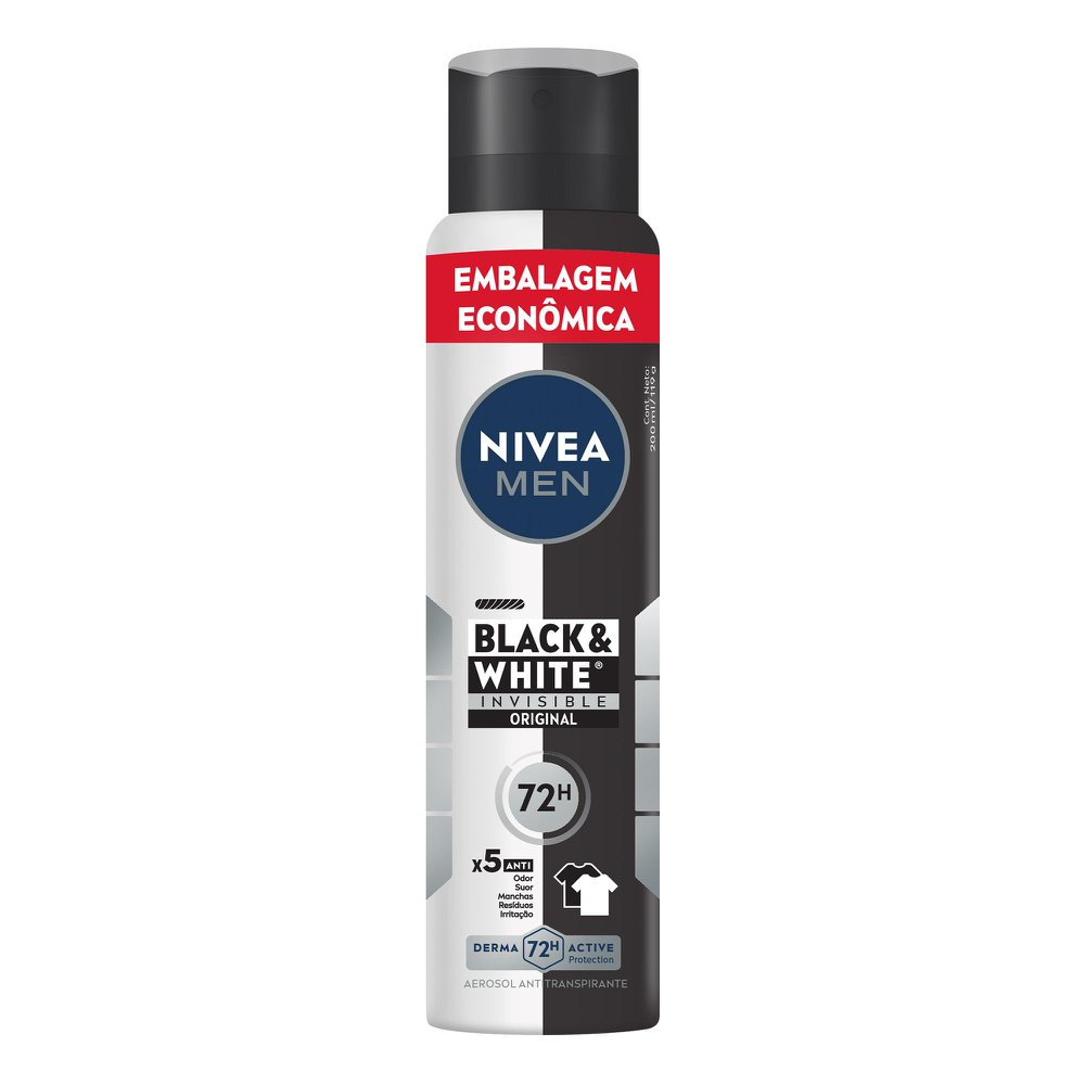 Antitranspirante Aerossol Nivea Men Invisible for Black & White 200ml Embalagem Econômica