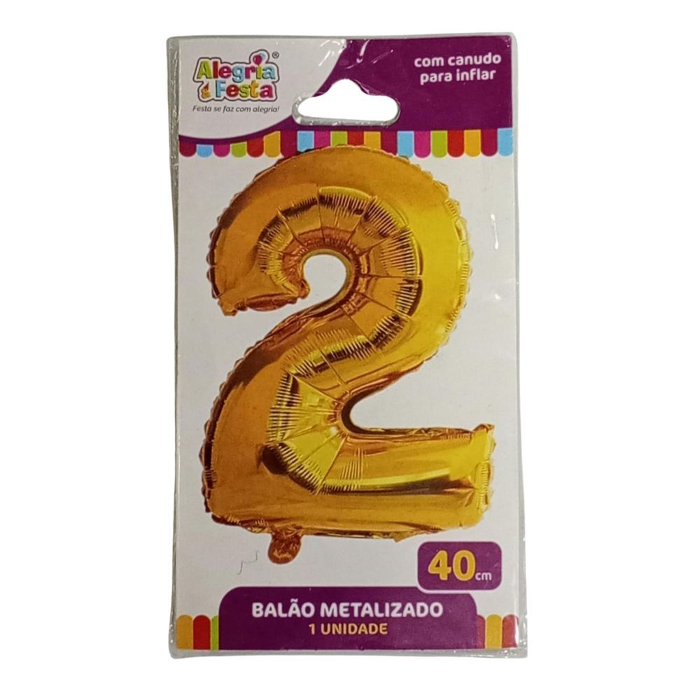 Balão Metalizado Nº 2 Dourado 40cm Alegria e Festa