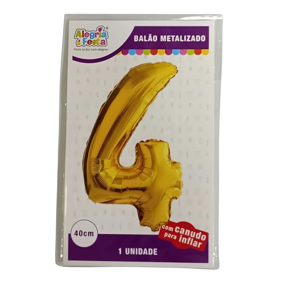 Balão Metalizado Nº 4 Dourado 40cm Alegria e Festa