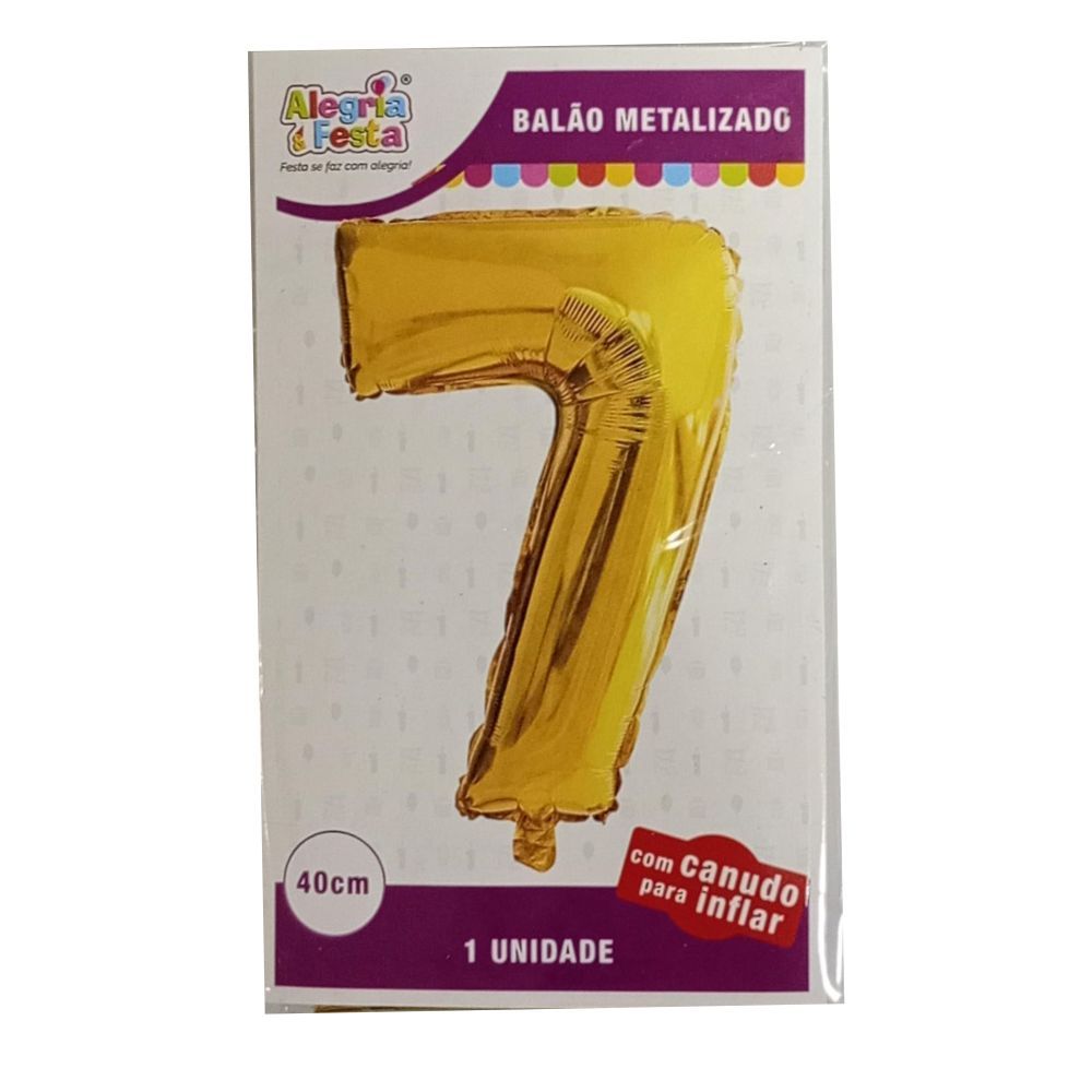Balão Metalizado Nº 7 Dourado 40cm Alegria e Festa