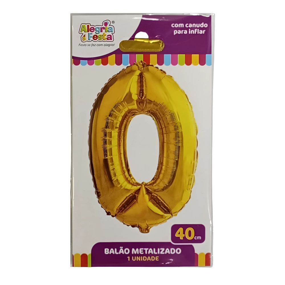 Balão Metalizado Nº 0 Dourado 40cm Alegria e Festa