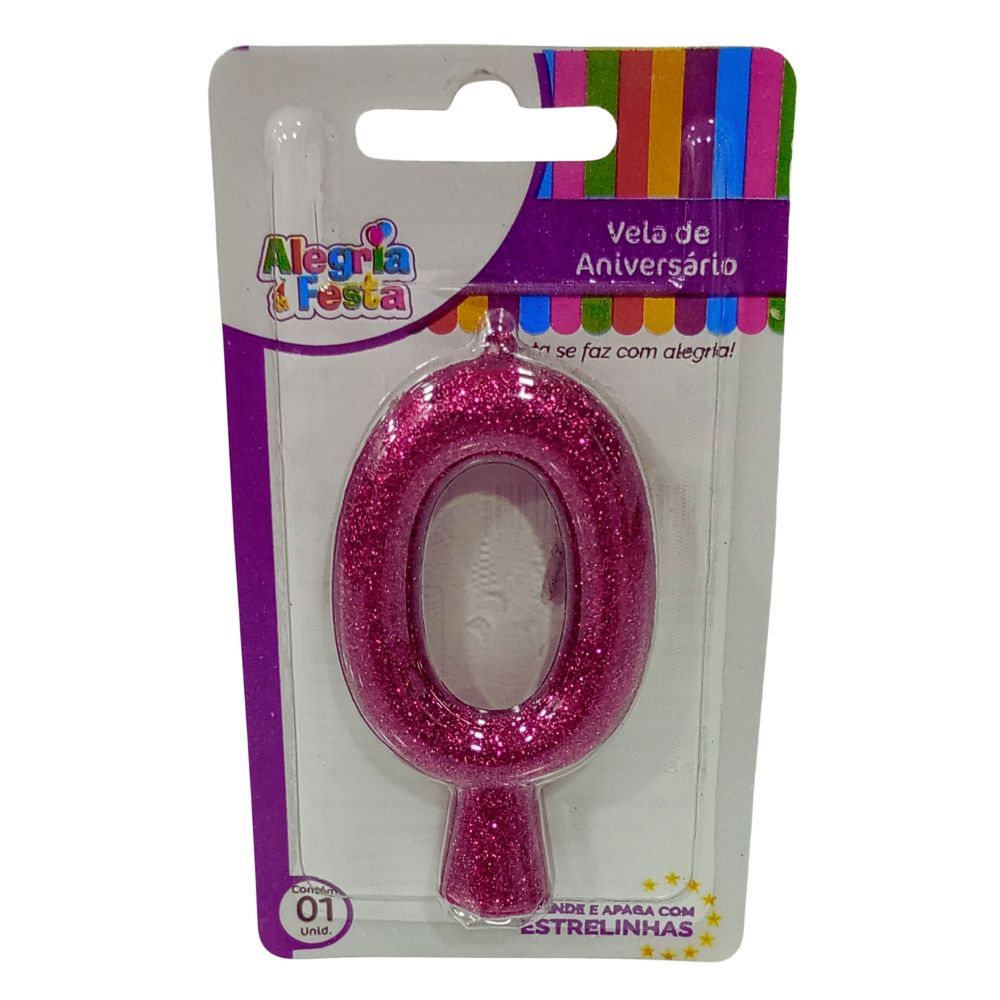 Vela de Aniversário Cintilante Rosa Nº0 Alegria e Festa