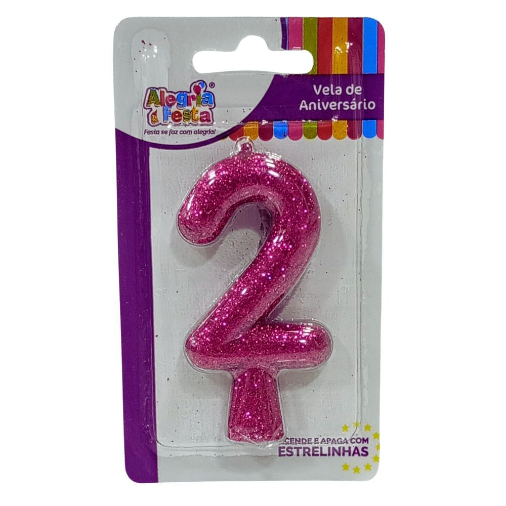 Vela de Aniversário Cintilante Rosa Nº2 Alegria e Festa