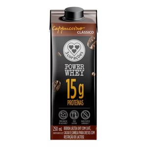 Bebida Láctea UHT Cappuccino Clássico Zero Lactose 3 Corações Power 250ml