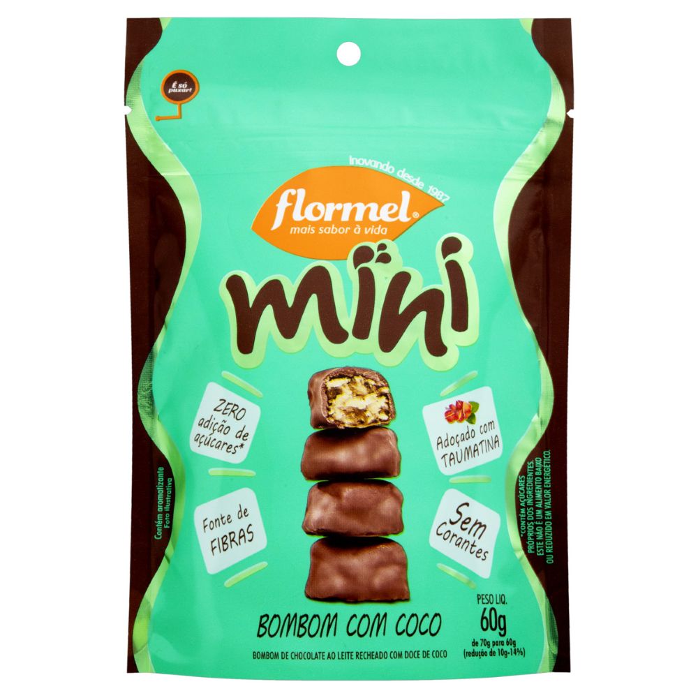 Mini Bombom com Coco Zero Açúcar Flormel 60g