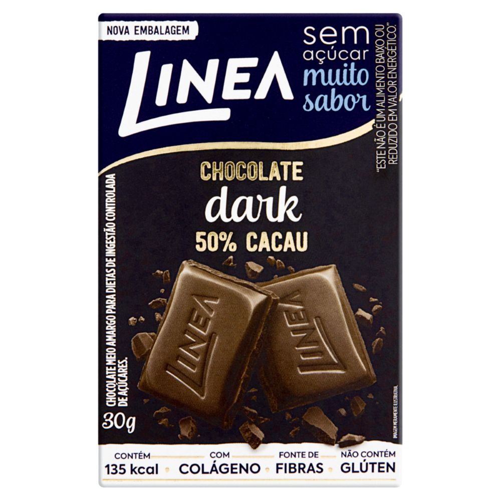 Chocolate Meio Amargo 50% Cacau Zero Açúcar Linea Caixa 30g