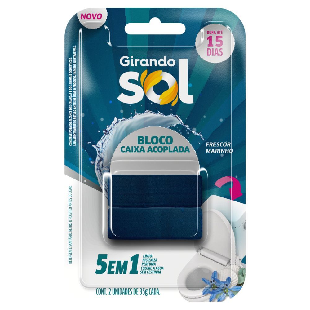 Detergente Sanitário Bloco para Caixa Acoplada Frescor Marinho Girando Sol 70g