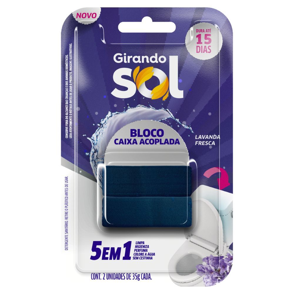 Detergente Sanitário Bloco para Caixa Acoplada Lavanda Fresca Girando Sol 70g
