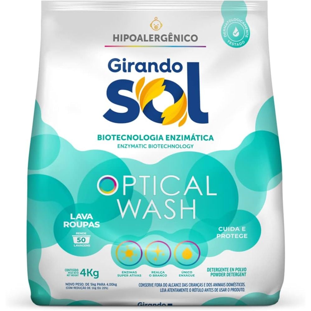 Lava Roupas em Pó Girando Sol Optical Wash Pacote 4kg