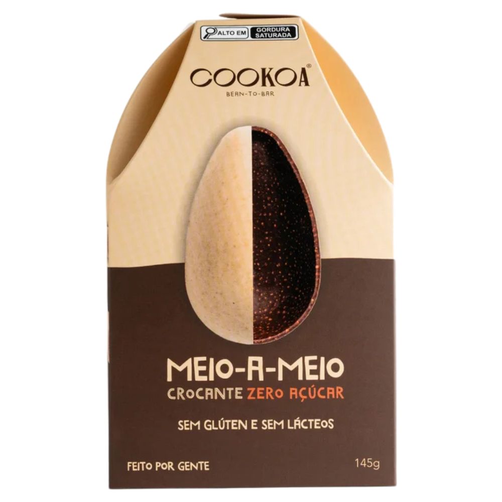 Ovo de Páscoa Cookoa Meio a Meio Crocante Zero Açúcar 145g