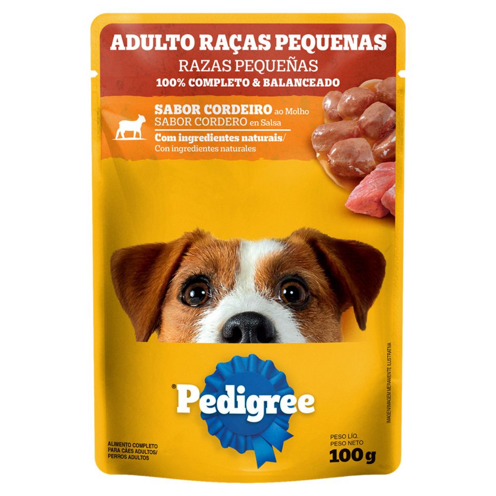 Ração Úmida Pedigree Sachê Cordeiro ao Molho para Cães Adultos de Raças Pequenas 100g