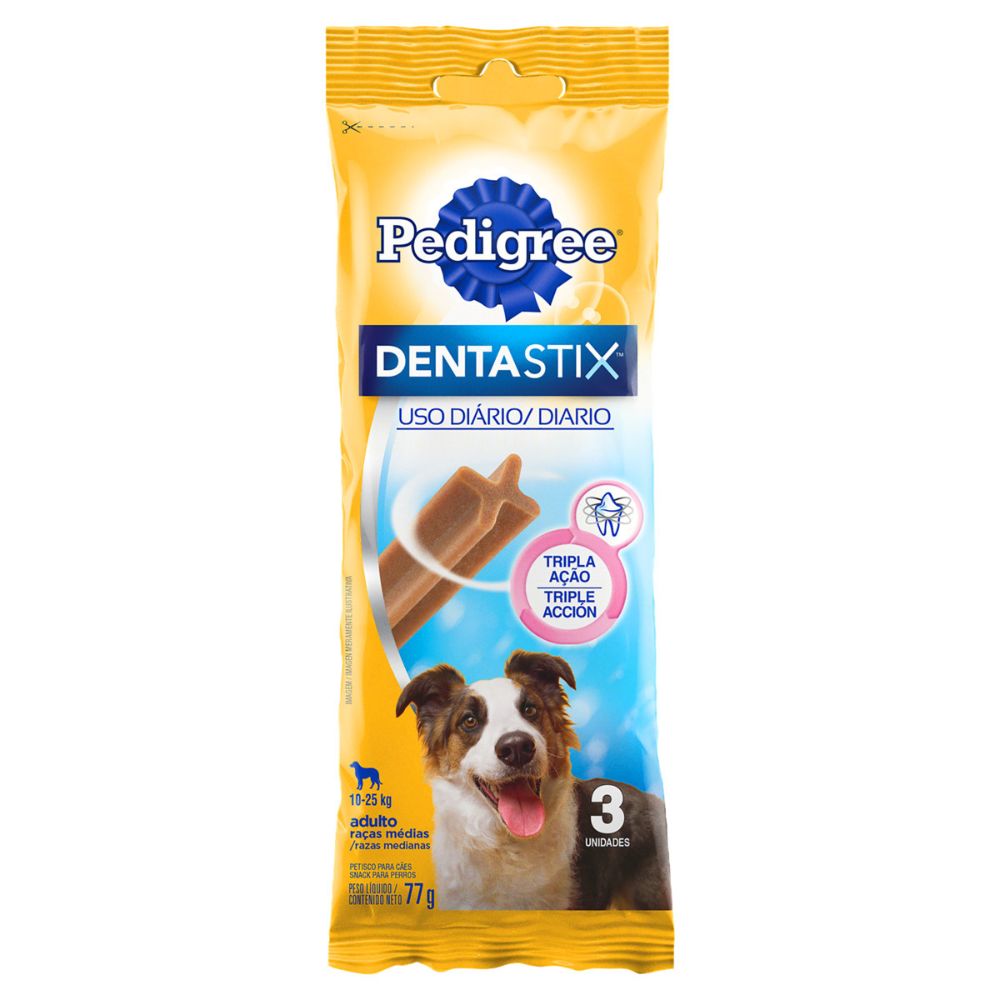 Petisco para Cães Adultos Raças Médias Pedigree Dentastix Pacote 77g 3 Unidades