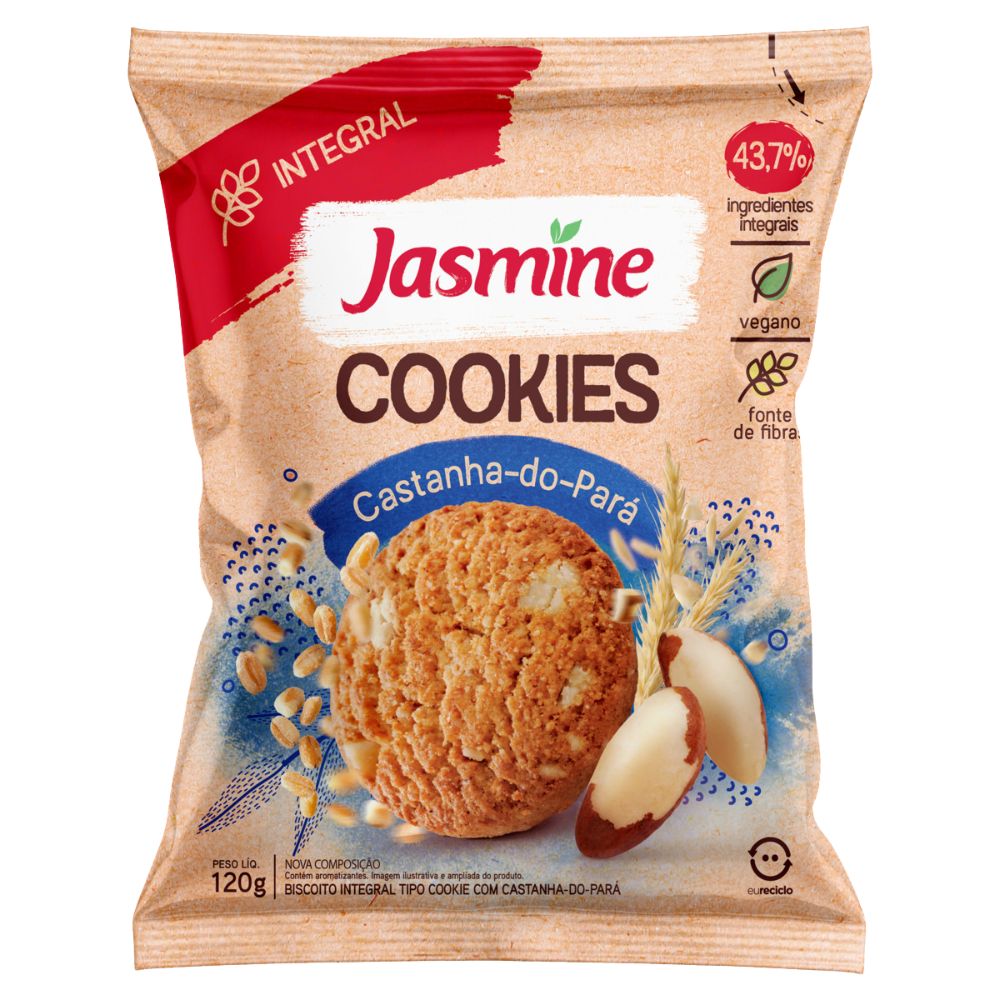 Biscoito Cookie Vegano Integral Castanha-do-Pará Jasmine Pacote 120g