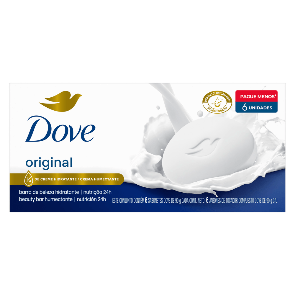 Sabonete Barra Original Dove Envoltório 6 Unidades 90g Cada Leve Mais Pague Menos
