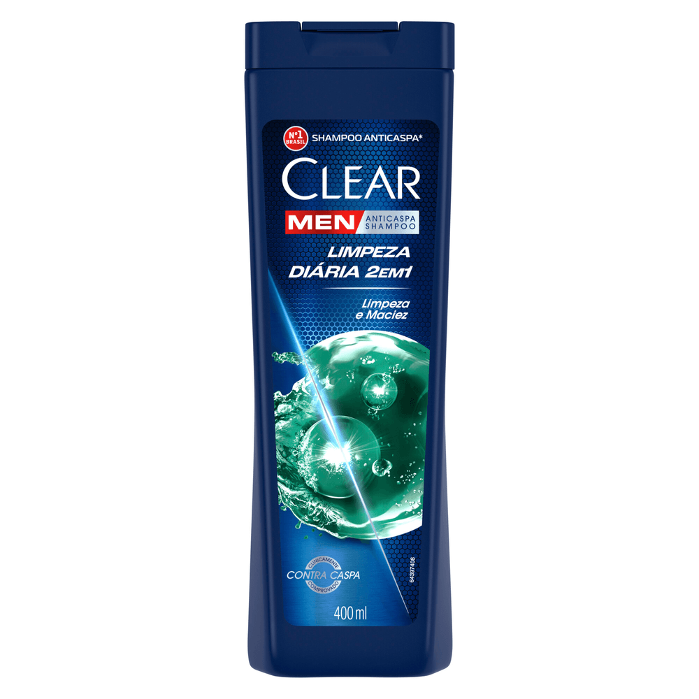 Shampoo Anticaspa Clear Men Limpeza Diária 2 em 1 400 ml