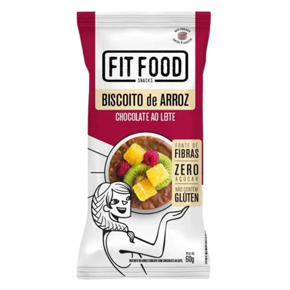 Biscoito de Arroz Cobertura Chocolate ao Leite Zero Açúcar Fit Food Pacote 60g
