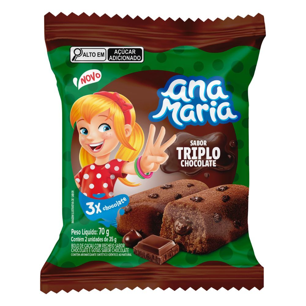Bolo Triplo Chocolate Recheio Chocolate Ana Maria Pacote 70g 2 Unidades