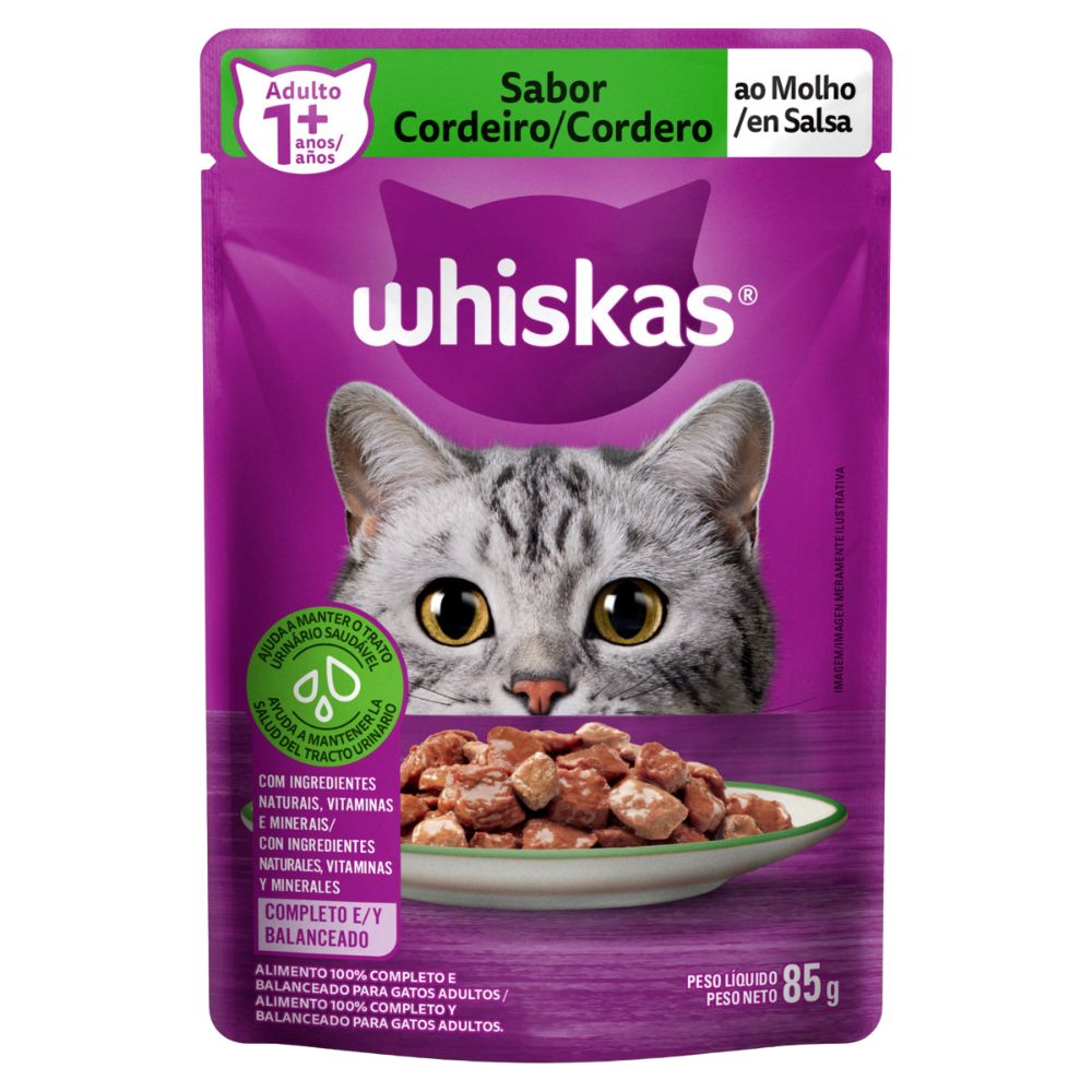 Ração Úmida Whiskas Sachê Cordeiro ao Molho para Gatos Adultos 85g