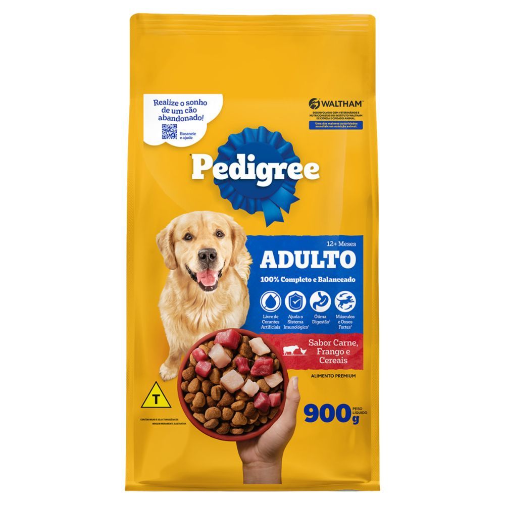 Ração Seca Pedigree Carne, Frango e Cereais para Cães Adultos 900g