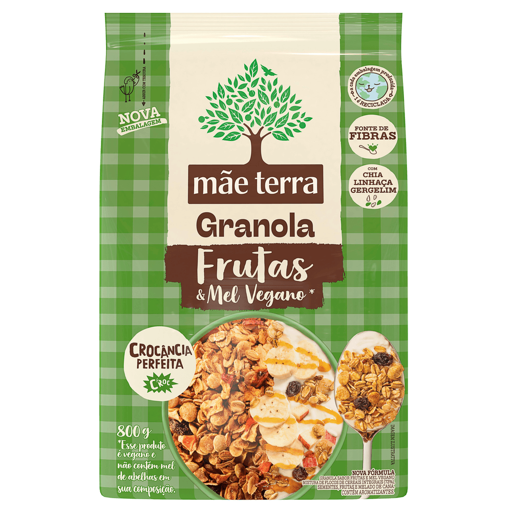 Granola Integral Frutas e Mel Vegano Mãe Terra Pacote 800g