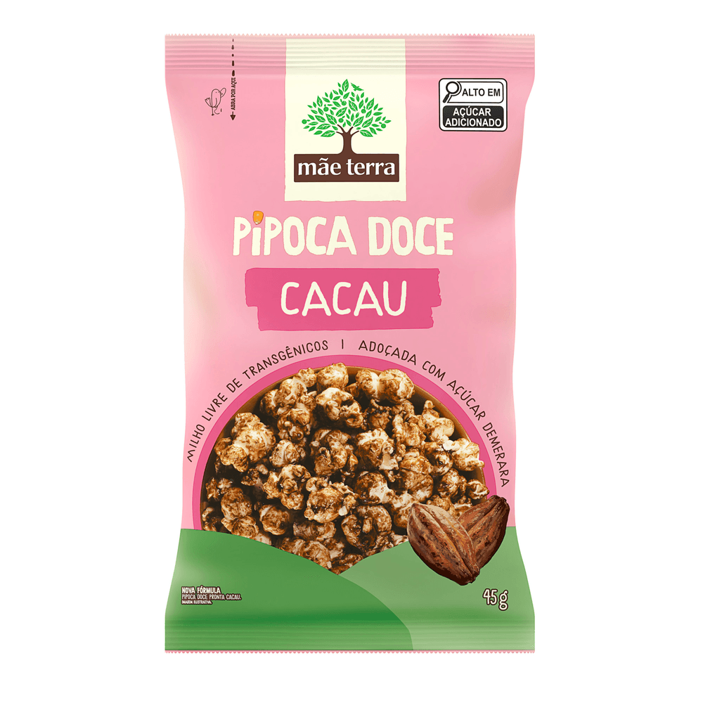 Pipoca Pronta Doce Orgânica Cacau Mãe Terra Pacote 45g