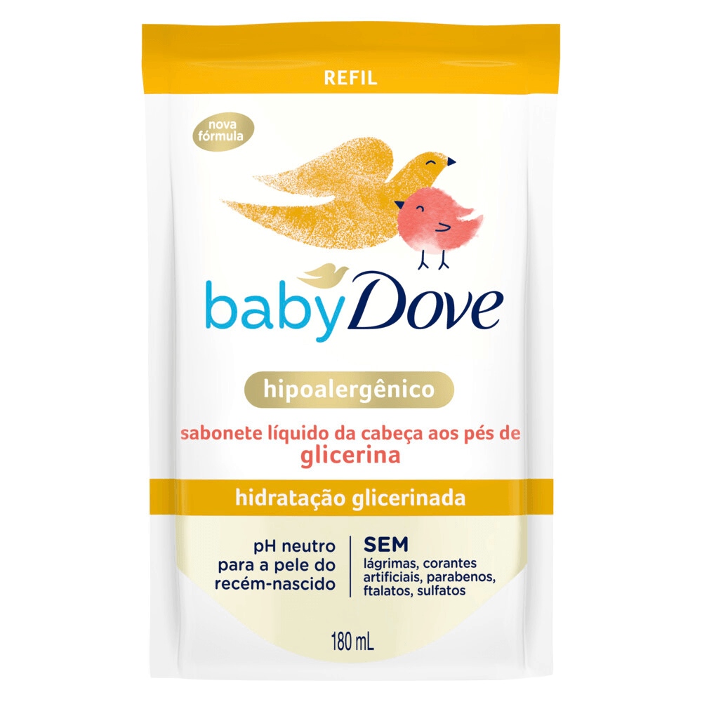 Sabonete Bebê Líquido Hidratação Glicerinada da Cabeça aos Pés Dove Baby Sachê 180ml Refil