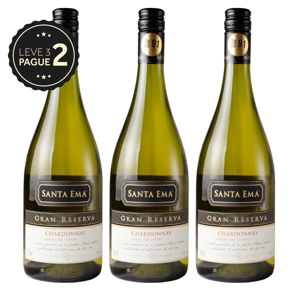 Vinho Chileno Chardonay Santa Ema 750ml Leve 3 Pague 2 KIT PRONTO
