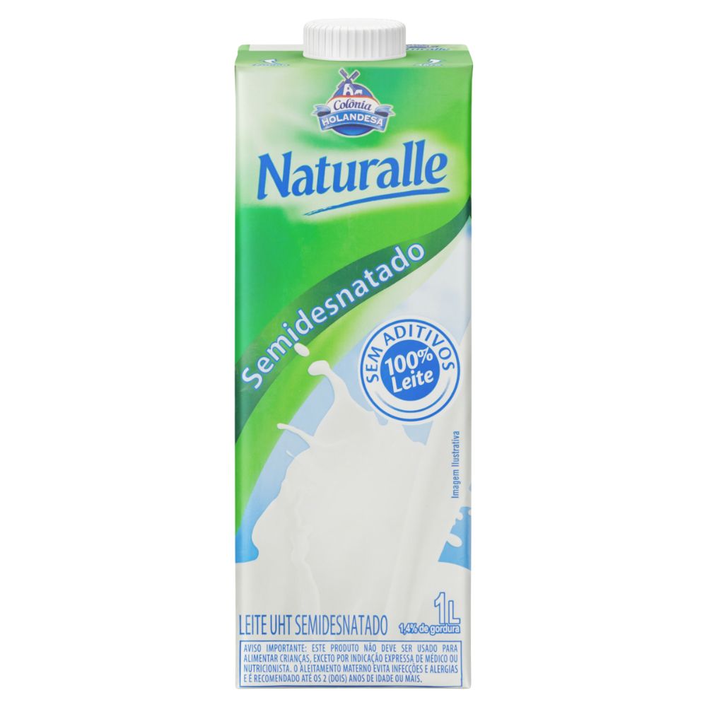 Leite UHT Semidesnatado Colônia Holandesa Naturalle Caixa com Tampa 1L