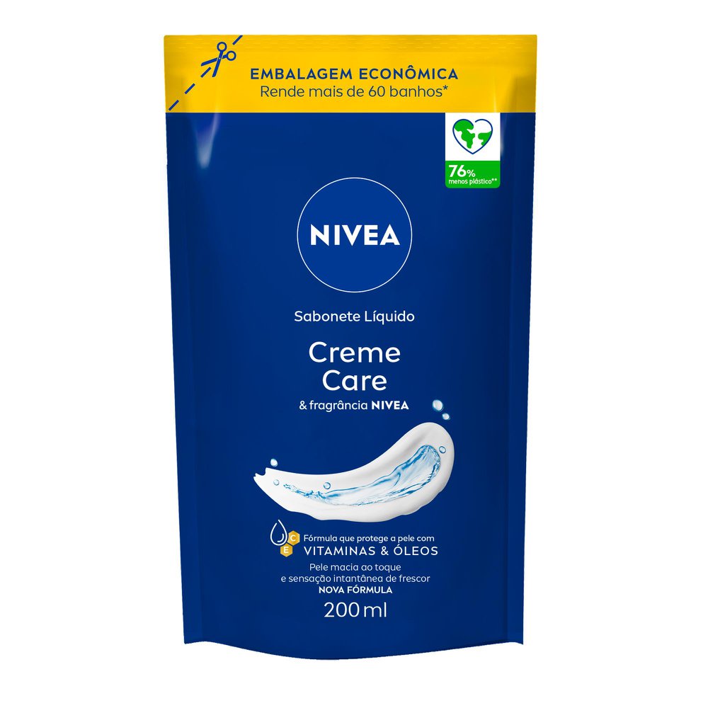 Sabonete Líquido Nivea Creme Care Sachê 200ml Refil Embalagem Econômica