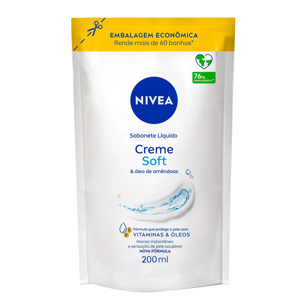 Sabonete Líquido Nivea Creme Soft Sachê 200ml Refil