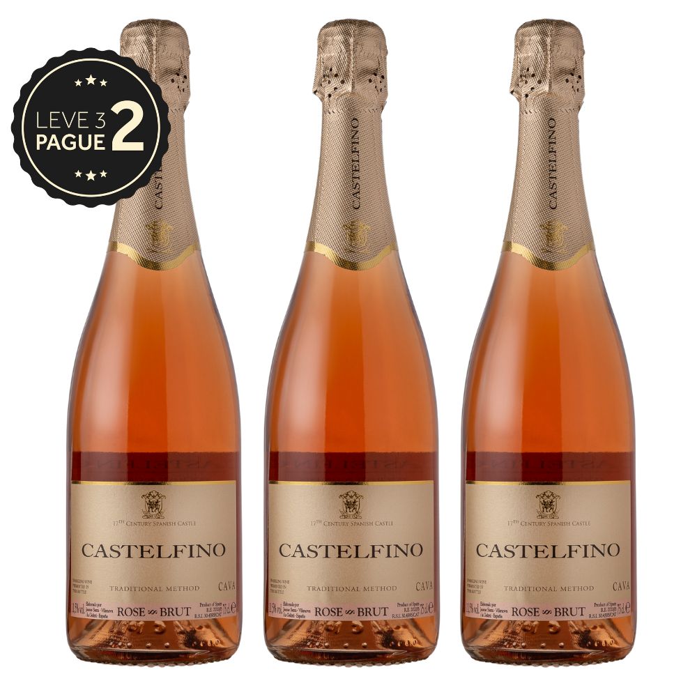Espumante Espanhol Castelfino Jaume Brut Rosé 750ml Leve 3 Pague 2 KIT PRONTO