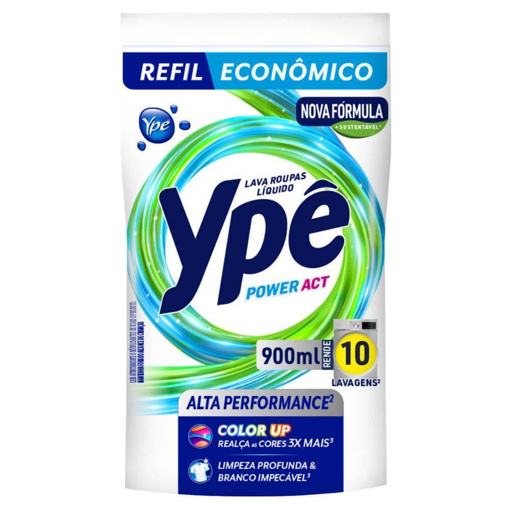 Lava-Roupas Líquido Ypê Power Act Sachê 900ml Refil Econômico