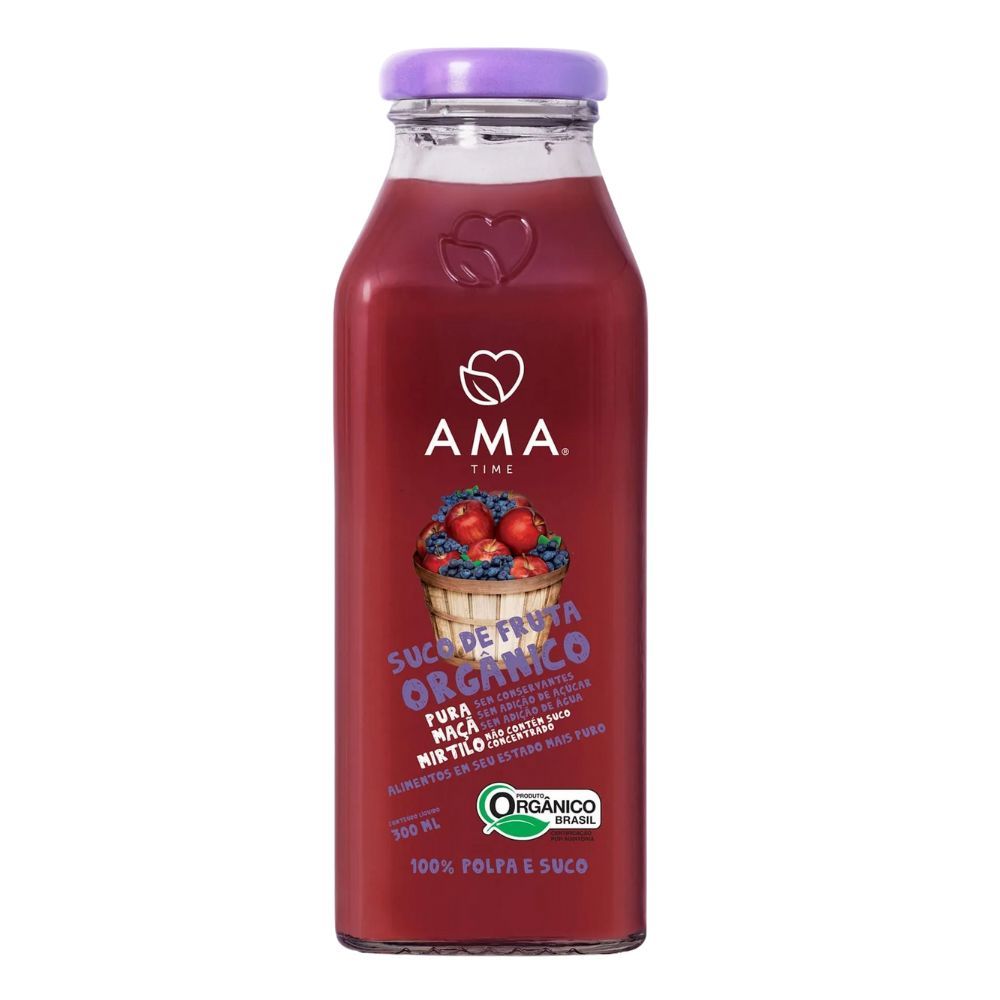 Suco de Maçã e Mirtilo Orgânico 100% Puro AMA 300ml