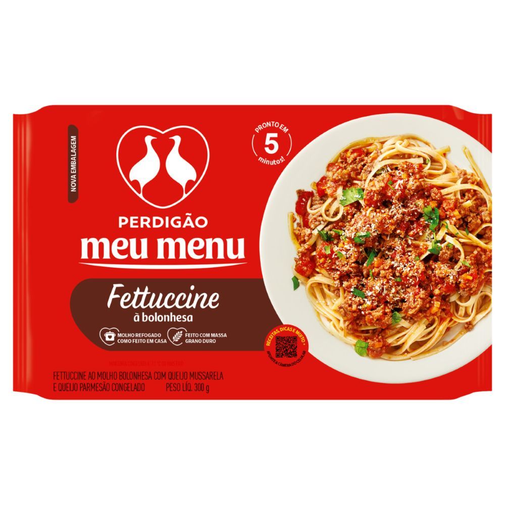 Fettuccine Perdigão Meu Menu Bolonhesa com Mussarela e Parmesão 300g