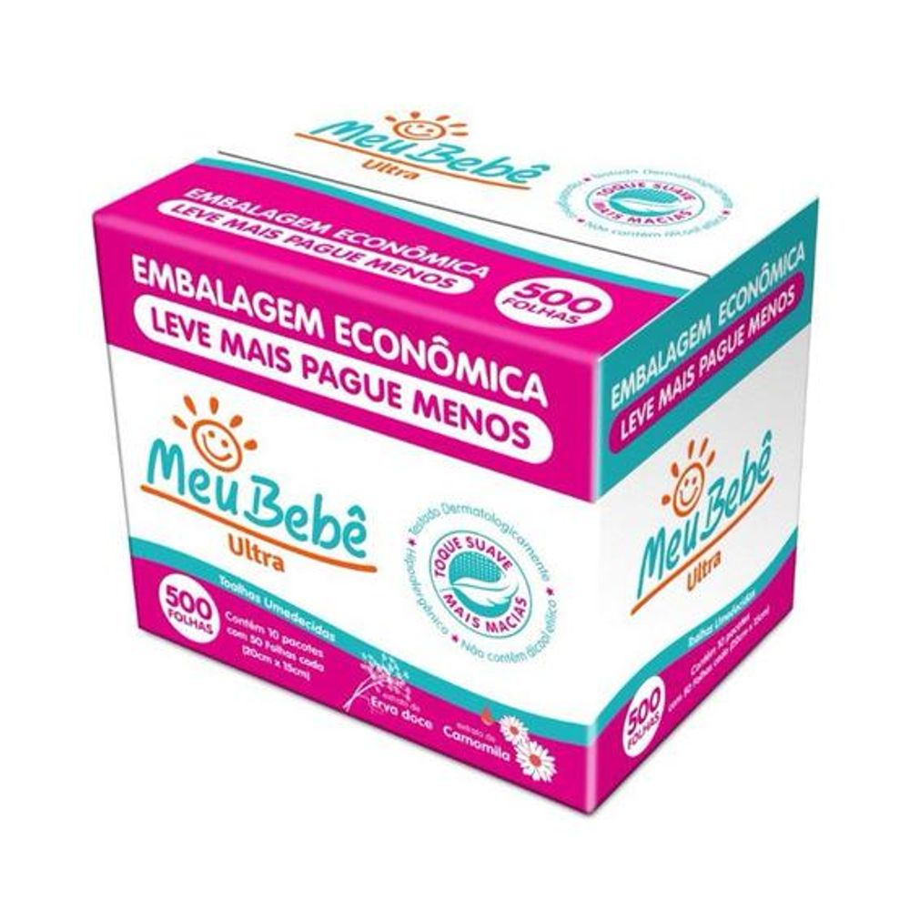 Toalha Umedecida Meu Bebê Ultra Hipoalergênica 500 folhas