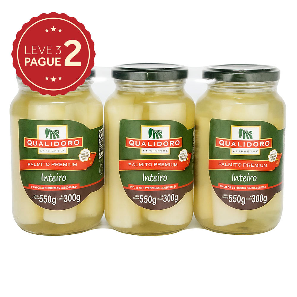 Palmito Inteiro Qualidoro 300g Leve 3 Pague 2 KIT PRONTO
