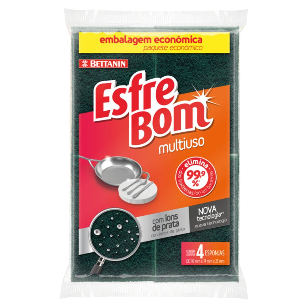 Esponja Multiuso Esfrebom 4 Unidades Embalagem Econômica