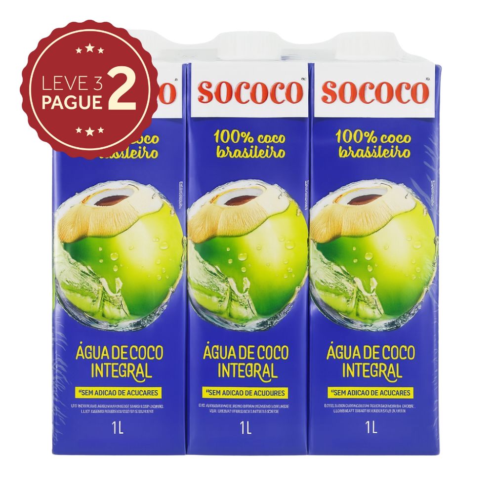 Água de Coco Integral Sococo Caixa 1L Leve 3 Pague 2 KIT PRONTO