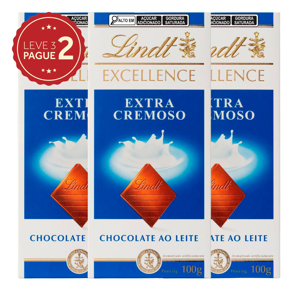 Chocolate Lindt Excellence Barra Extra Cremoso ao Leite 100g Leve 3 Pague 2 KIT PRONTO
