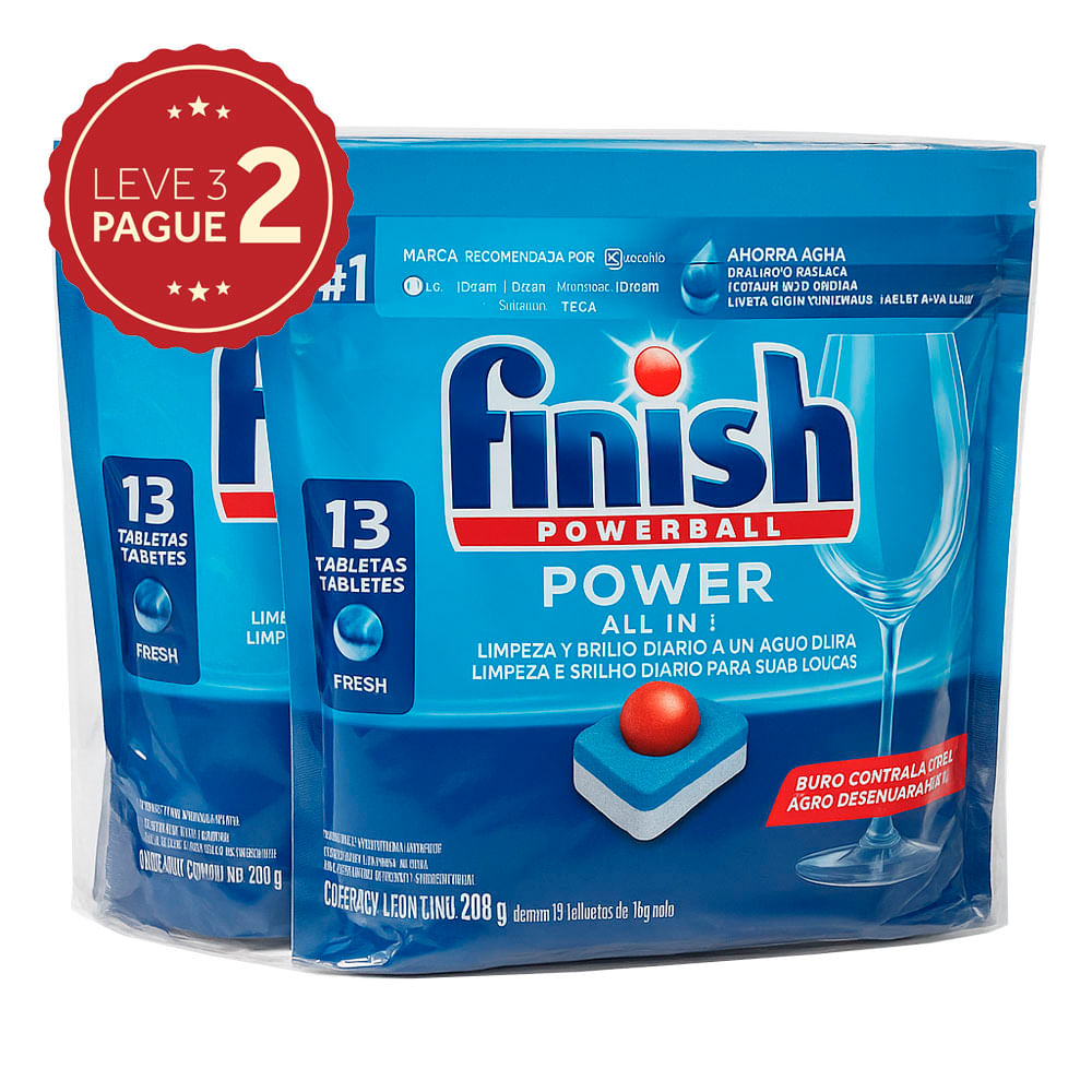Detergente para Lava Louças em Tablete Finish 13 Unidades Leve 3 Pague 2 KIT PRONTO