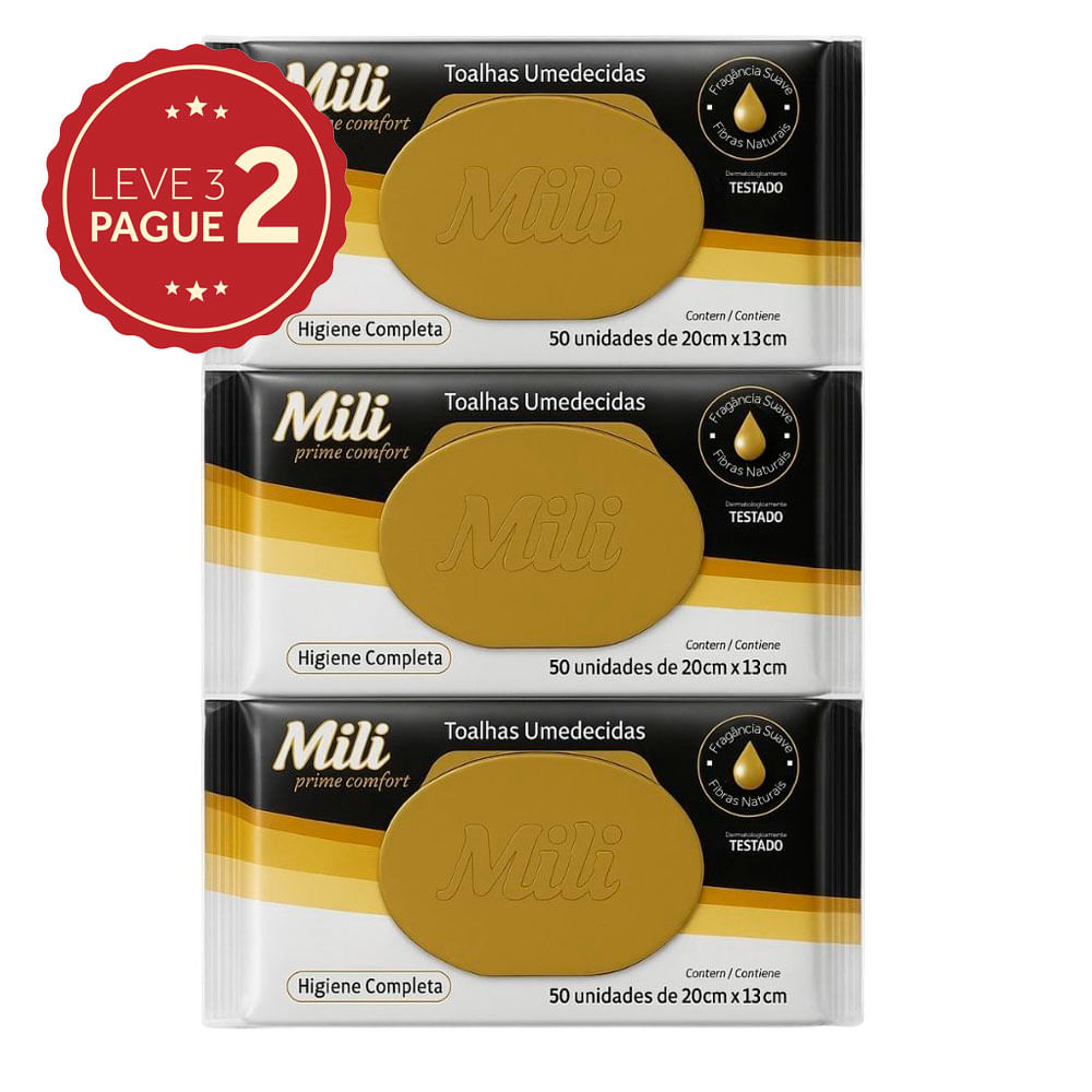 Toalha Umedecida Mili Prime Comfort Pacote com 50 Unidades Leve 3 Pague 2 KIT PRONTO